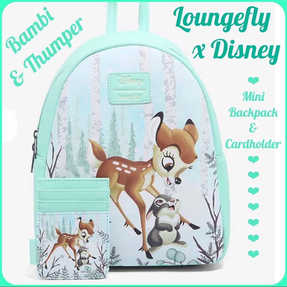 LOUNGEFLY DISNEY BAMBI & THUMPER Snow Day MINI BACKPACK & CARDHOLDER!